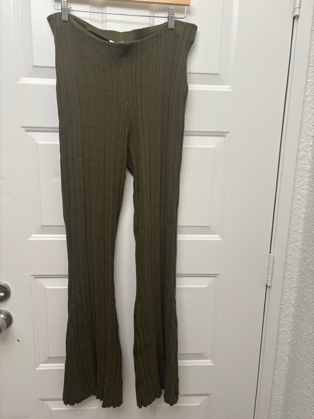H&M Olive Ribbed Flare Pants